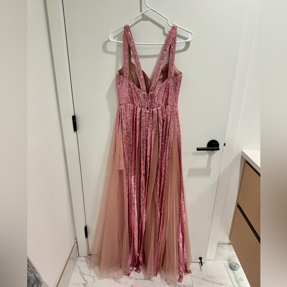 NWOT Azazie Pink Sequin Tulle Prom Dress - Picture 4 of 9